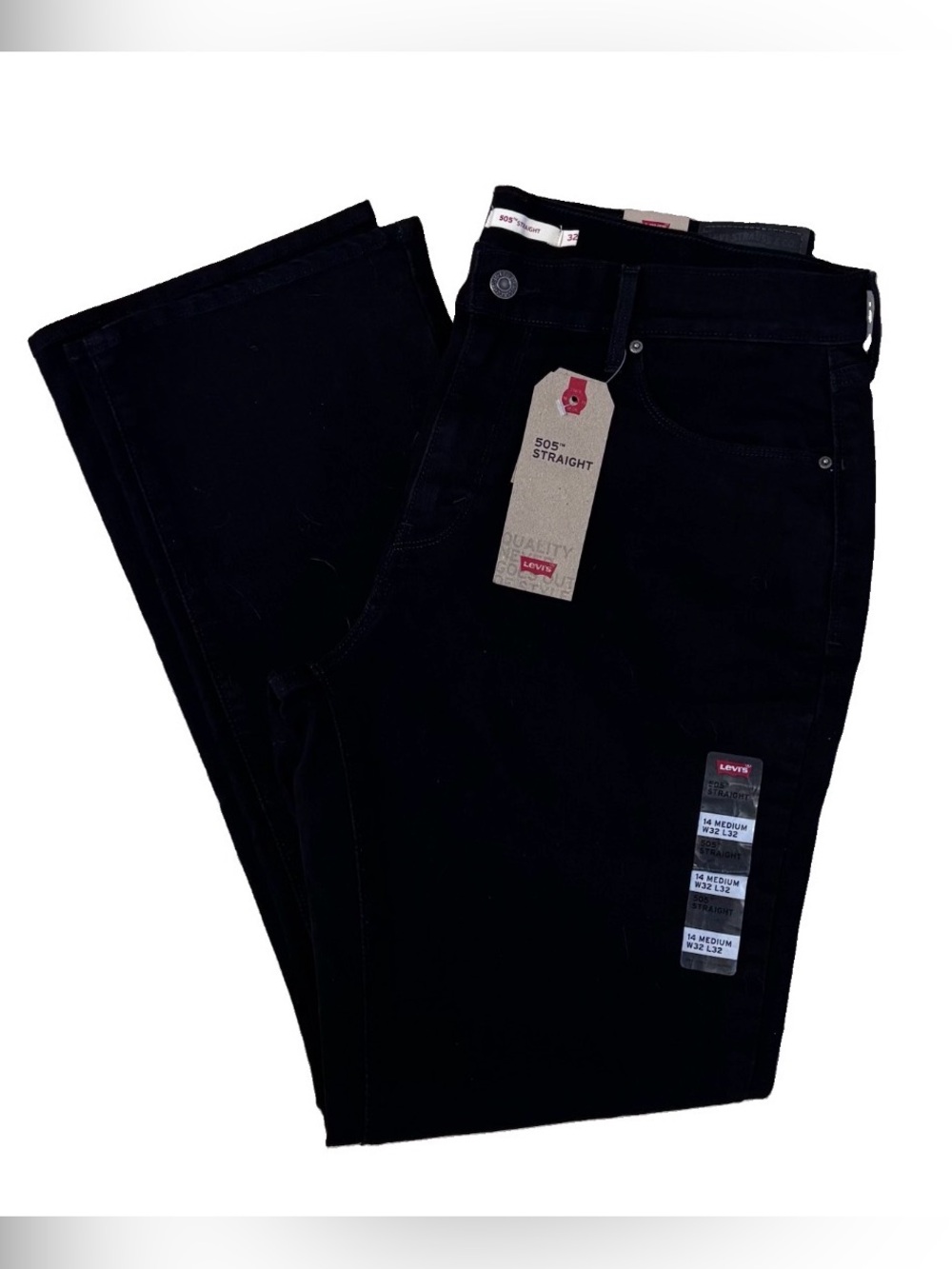 NWT Levi’s 505 Black Stretch Mid Rise Jeans Size 14 Medium ( 32 X 32)